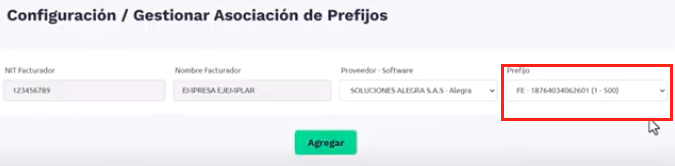 4.1 Asociar prefijos - Activación facturación electrónica